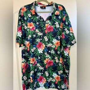 Green and Red Polo Shirt with Tropical Flair